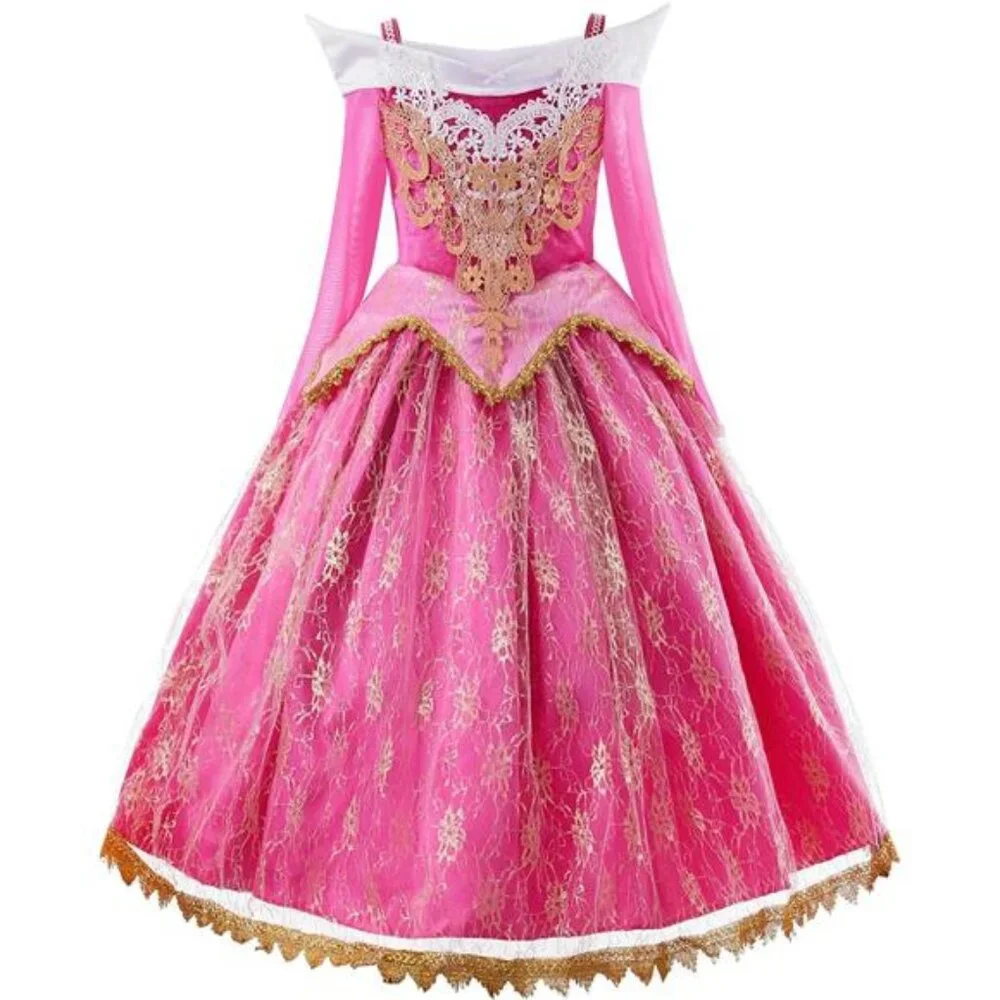 Kids Girls Pink Princess Costume Halloween Cosplay Party Set Dress w Accessories